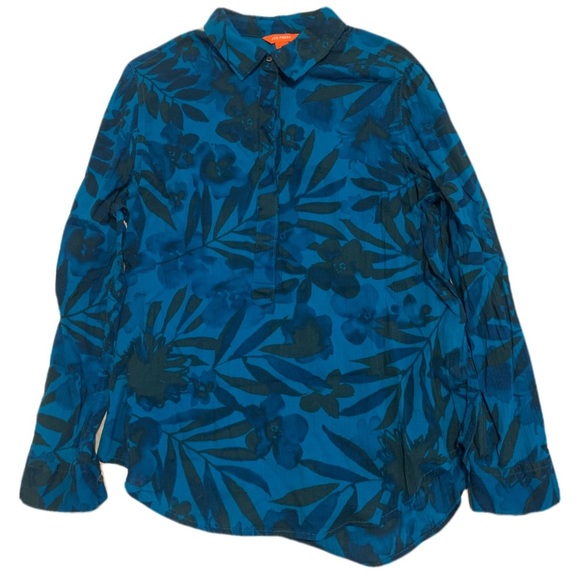 💜 Joe Fresh Blue Floral Long Sleeve Button-Up Tunic Shirt LG - Picture 1 of 5